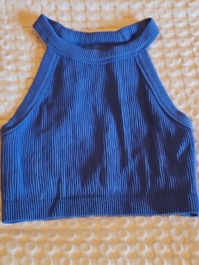 aerie Ribbed High-Neck Crop Tank - Royal Blue
